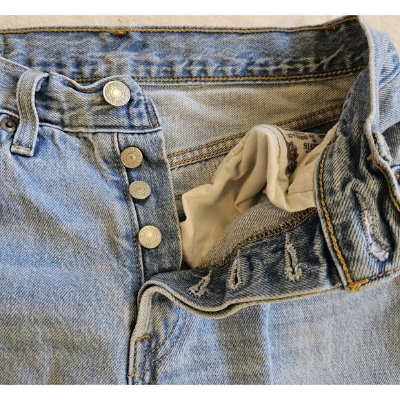 levis premium 501 Light Wash Distressed Jeans Womens Size 24W X 26L Straight Leg - Picture 8 of 16